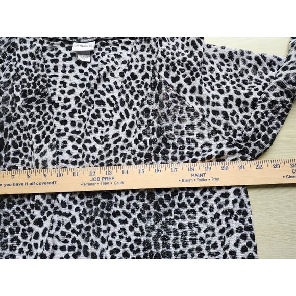 Top/Blouse-Chico's-Black White Leopard-Silver Threads-No Closure-Bottom Tie-3/LG - Picture 11 of 16